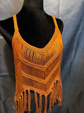 Fringe Knit Tank Top - Rust Orange